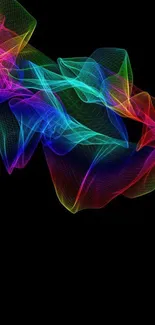 Colorful wave pattern on a black background for mobile wallpaper.