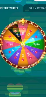 Mobile wallpaper with a colorful spin wheel game interface.