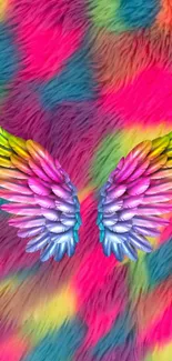 Colorful wings on a vibrant furry background.