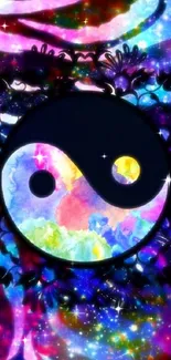 Colorful Yin Yang symbol with abstract background.