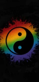 Colorful Yin Yang symbol with dark background.