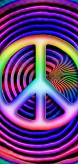 Colorful psychedelic mobile wallpaper with peace sign and spirals.