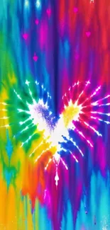 Vibrant heart pattern with colorful splashes on a mobile wallpaper.