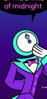 Comic character in purple midnight-themed suit with vibrant colors.