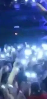 Energetic concert crowd with glowing lights.