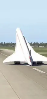 Concorde jet taking off with clear blue sky background.