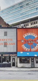 Lafayette and American Coney Island storefronts in city setting.