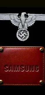 Intricate eagle symbol with leather texture.