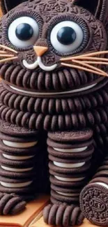 Creative Oreo cookie cat sculpture as mobile wallpaper.