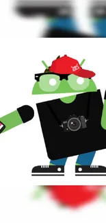 Android character with cap and camera