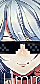 Anime character with silver hair and sunglasses in a colorful style.