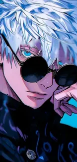 Anime character with sunglasses, stylish blue tones.