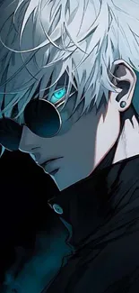 Cool anime character with white hair and dark glasses design.