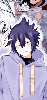 Anime character with purple hoodie wallpaper.