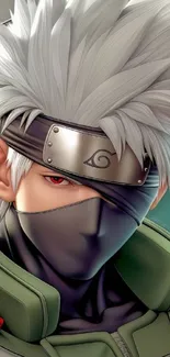 Anime ninja with silver hair and mask, perfect for phone wallpaper.