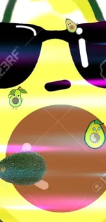 Cool avocado with sunglasses wallpaper featuring vibrant colors and fun characters.