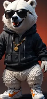 Stylish white bear with sunglasses and hoodie wallpaper