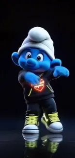 Cool blue animated character on a shiny dark surface.