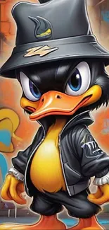 Cartoon duck with a hat and jacket