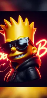 Cartoon character in sunglasses with a vibrant neon background.