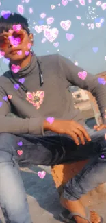 Young man posing stylishly on a rooftop with cool fashion.