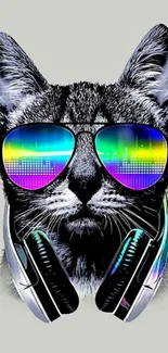 Cat with sunglasses and headphones artwork.