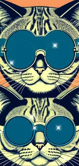 Two cool cats in blue sunglasses on an orange background mobile wallpaper.