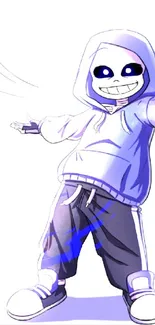 Cool cartoon character in a blue hoodie with a playful pose.