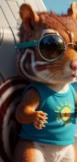 Cool chipmunk wearing sunglasses at the beach.