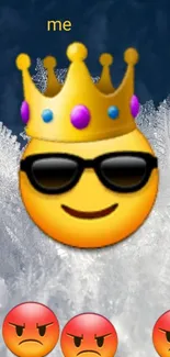 Cool emoji crown wallpaper with sunglasses and snow.