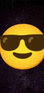 Cool sunglasses emoji on starry space background wallpaper