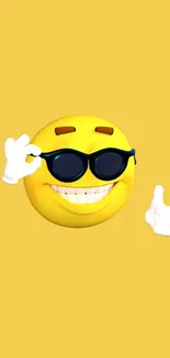 Yellow wallpaper with a cool emoji wearing sunglasses, smiling and giving a thumbs up.