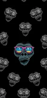 Cool gorilla with sunglasses wallpaper, black background.