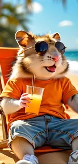 Chic hamster in sunglasses enjoying a beach day.