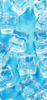 Ice cubes on a cyan blue background creating a cool, refreshing look.