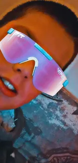 A child wearing colorful futuristic sunglasses.