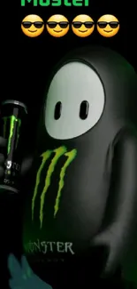 Cute black character with Monster Energy can as wallpaper.