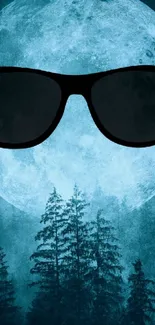 Moonlit forest wallpaper with cool sunglasses design.