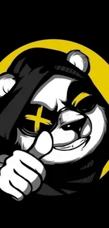 Panda illustration with black and yellow colors.