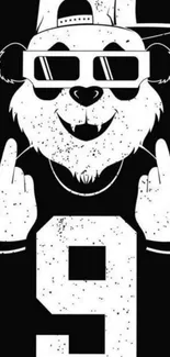 Cool panda graphic in black and white with sunglasses and number nine.