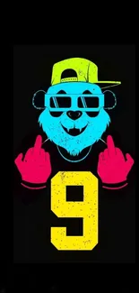 Cool panda in sunglasses with vibrant colors on a black background.