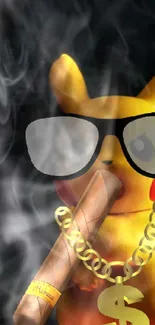 Pikachu wearing sunglasses and chain, with a dark stormy background.