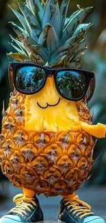 Cool cartoon pineapple wearing sunglasses and sneakers.