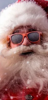 Cool Santa Claus with sunglasses and snow background.