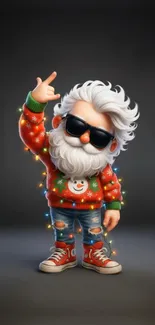 Cool Santa in festive outfit with lights, exuding holiday charm.