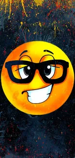 Nerdy emoji with glasses on colorful background.