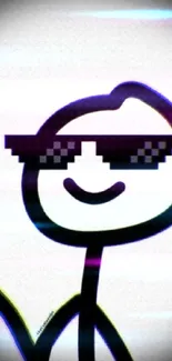 Stickman with pixelated sunglasses on a white background.