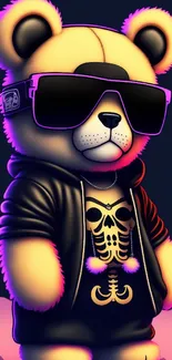 Cool teddy bear with sunglasses and edgy outfit illustration.