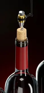 Corking mechanism on red wine bottles close-up.