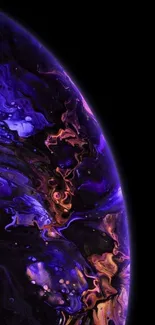 Cosmic abstract mobile wallpaper with vibrant purple tones and space theme.